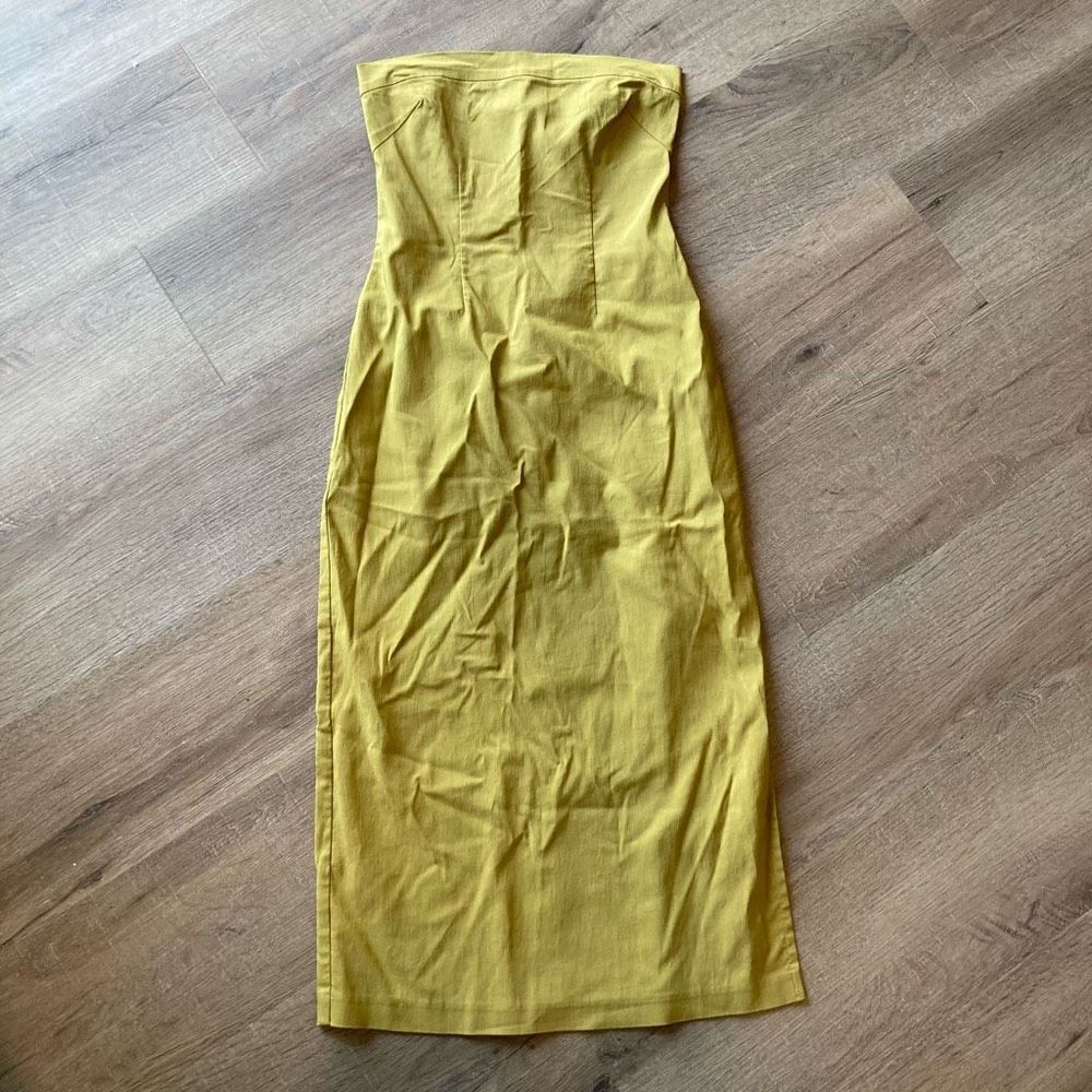 Mustard Green/Yellow Logic Strapless Dress S EUC
